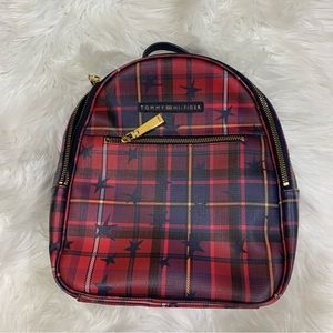 Tommy Hilfiger Julia Star Red Plaid Faux Leather Backpack